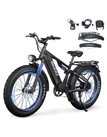 Skeri Electric Scooter Bike for Adults, 26"x4" Fat Tire Full Suspension E-Mountain Bicycle